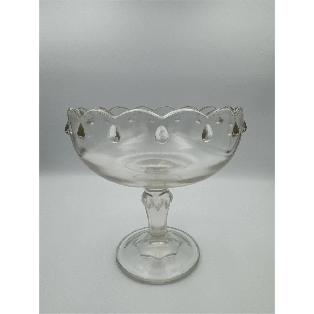Vintage INDIANA GLASS Clear Teardrop Scalloped Pedestal Compote Candy Fruit Bowl